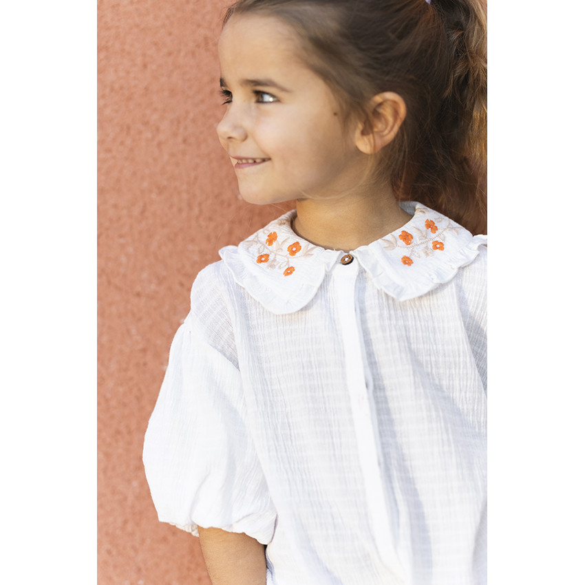 Chemise manches courtes avec col brodé pour fille 