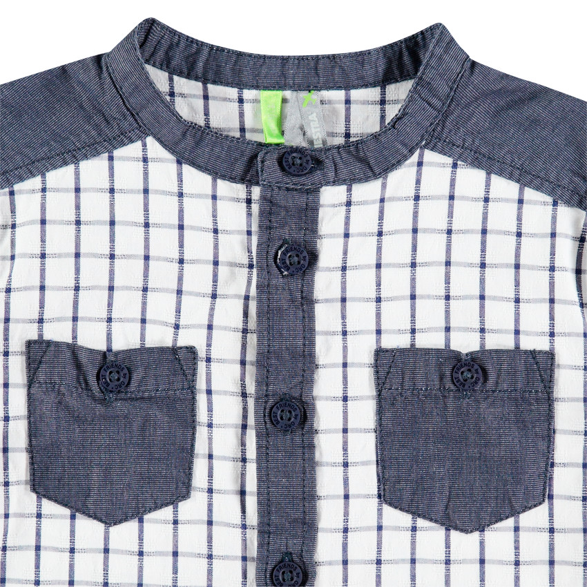 Κοντομάνικο πουκάμισο καρό με λεπτομέρειες σε ύφασμα chambray  