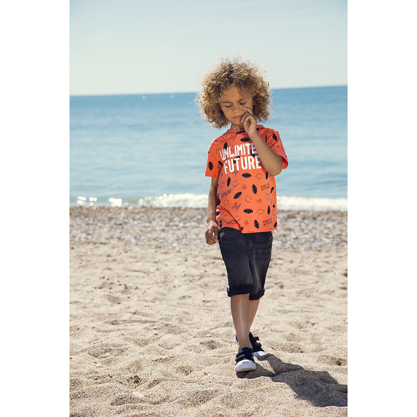 Βερμούδα  jean με ρίγες στα πλαινά με σχέδιο Smiley  Additional Βερμούδα  jean με ρίγες στα πλαινά με σχέδιο Smiley