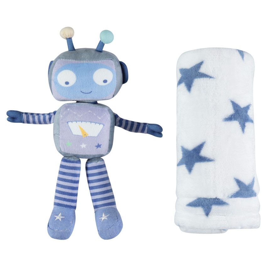 Σετ με κουβερτούλα από συνθετική γούνα sherpa και λούτρινο ρομπότ 