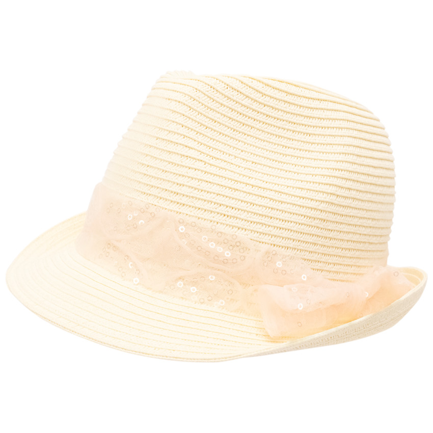 Καπέλο trilby από ψάθα με κορδέλα από παγιέτες για κορίτσι 