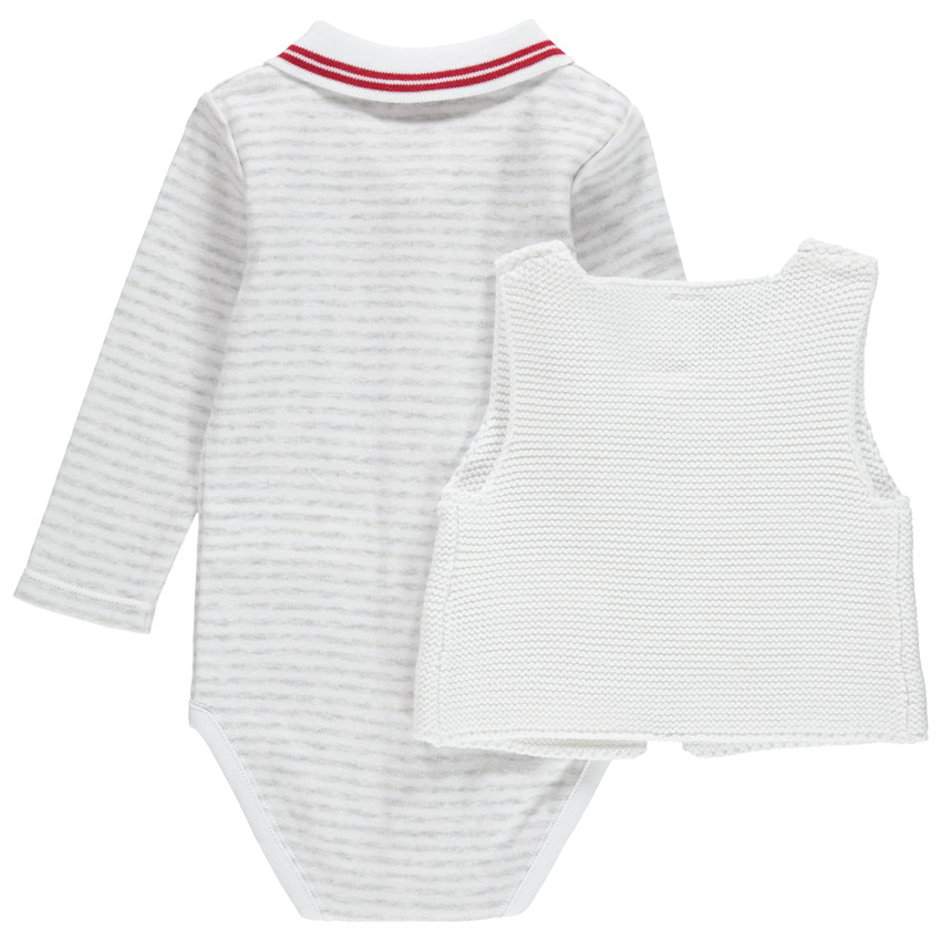 Body manches longues en velours rayé avec gilet en maille 