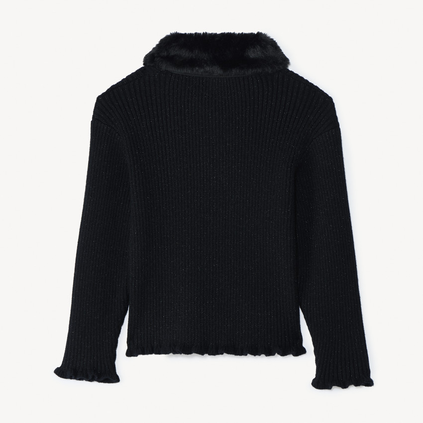 Gilet manches longues en tricot et col fausse fourrure pour fille  
