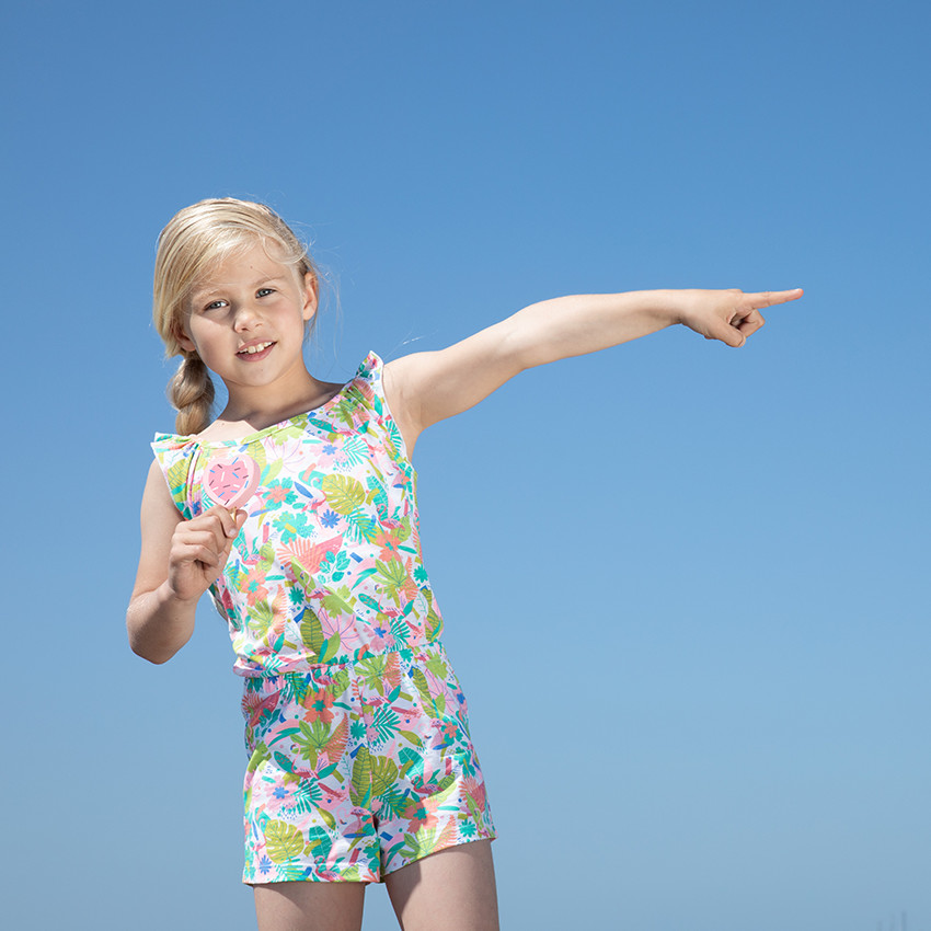Combishort imprimé à manches volantées pour fille 