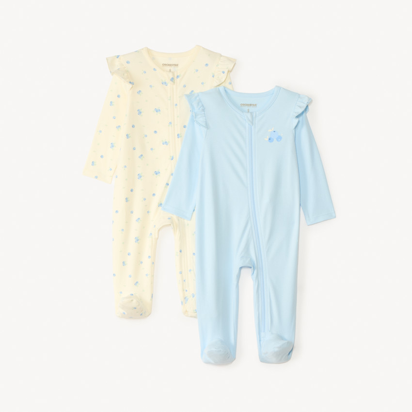 Lot de 2 dors-bien en jersey zippés devant motifs myrtilles pour bébé fille 