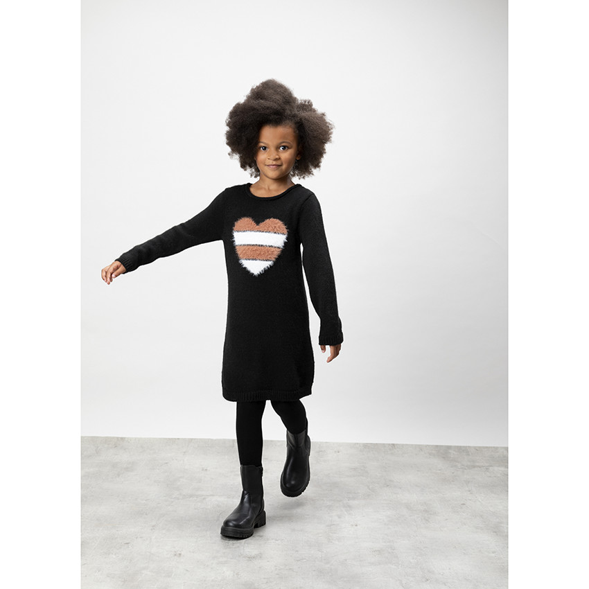 Φόρεμα πλεκτό με καρδιά σε άλλο χρώμα για κορίτσι 