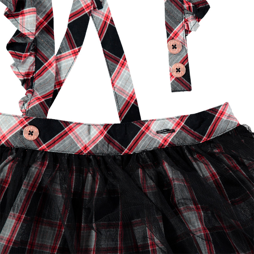 Καρό φούστα με τιράντες, βολάν και μοτίβο Μίνι 