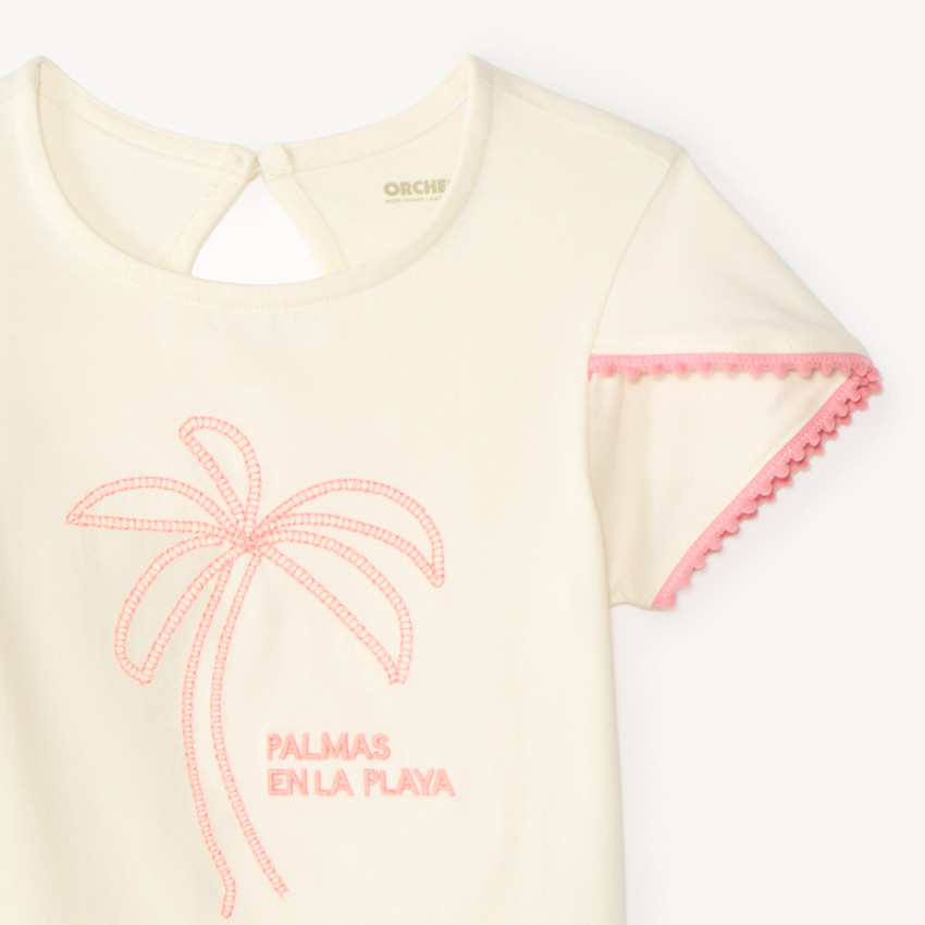 T-shirt με κοντά μανίκια και κέντημα φοίνικα για κορίτσι μωρού 