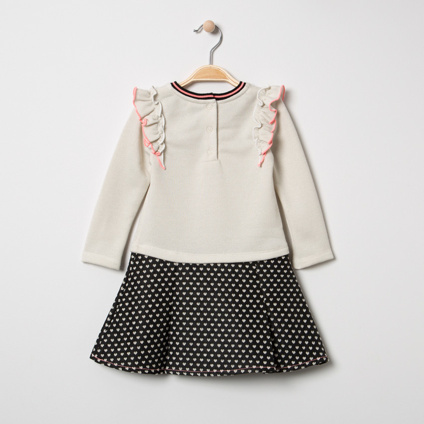 Μακρυμάνικο φόρεμα 2 σε 1 με βολάν και καρδιές σε αντίθεση στο κάτω μέρος 