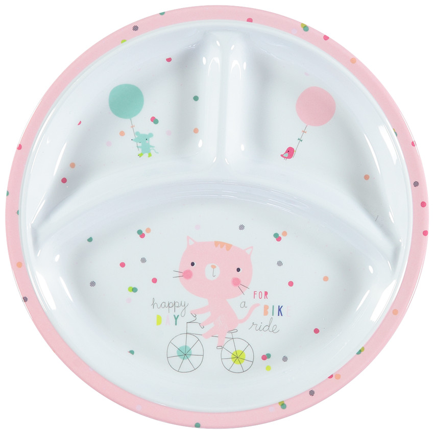 Πιάτο με χώρισμα ροζ Happy Days 