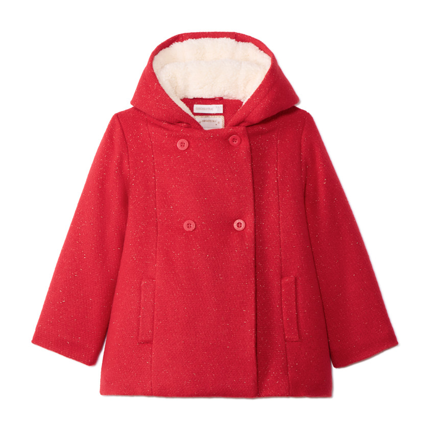 Manteau drap de laine en lurex rouge doublé sherpa pour fille  