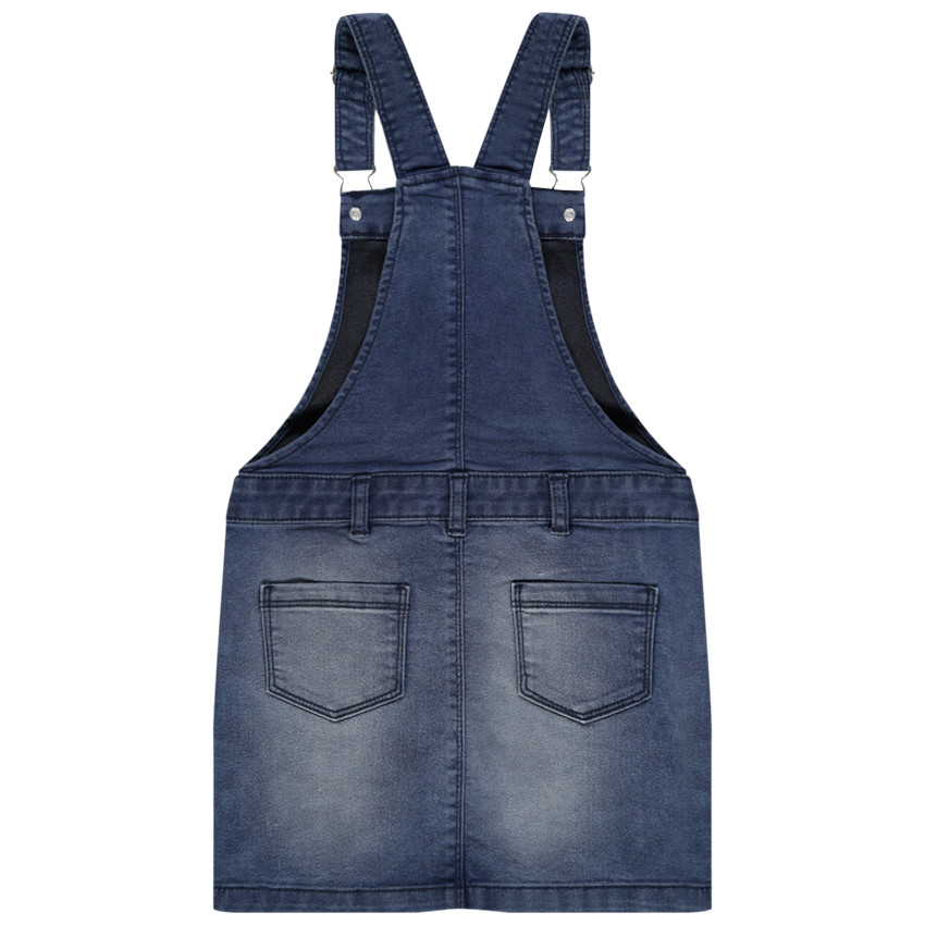 Τζιν φόρεμα-σαλοπέτα με τσέπη καγκουρό και κεντημένα μοτίβα 