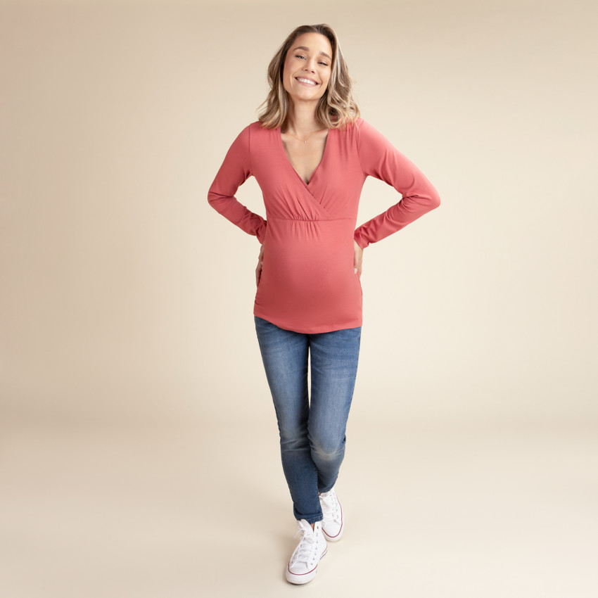 T-shirt θηλασμού με μακριά μανίκια μονόχρωμο 