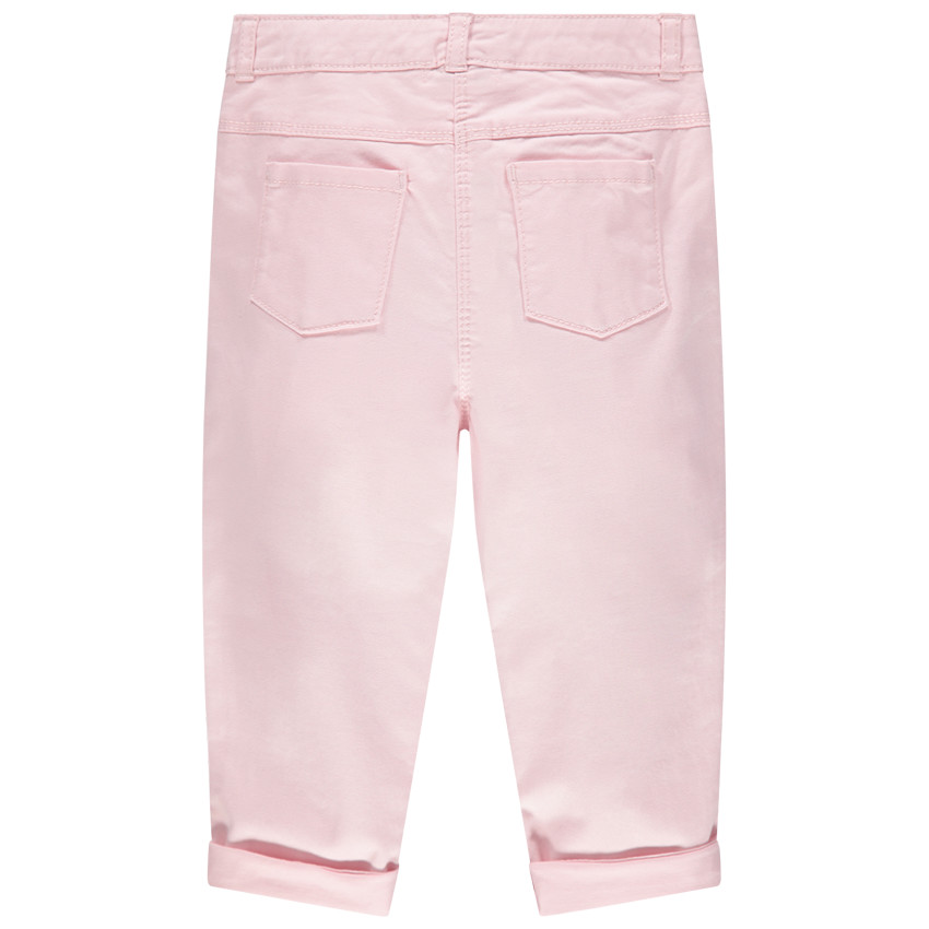 Μονόχρωμο υφασμάτινο παντελόνι με βολάν στις τσέπες 