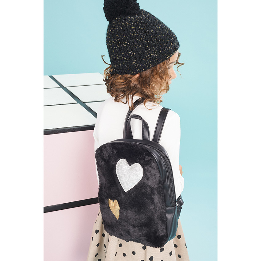 Sac à dos effet cuir à fausse fourrure et coeurs   Additional Sac à dos effet cuir à fausse fourrure et coeurs