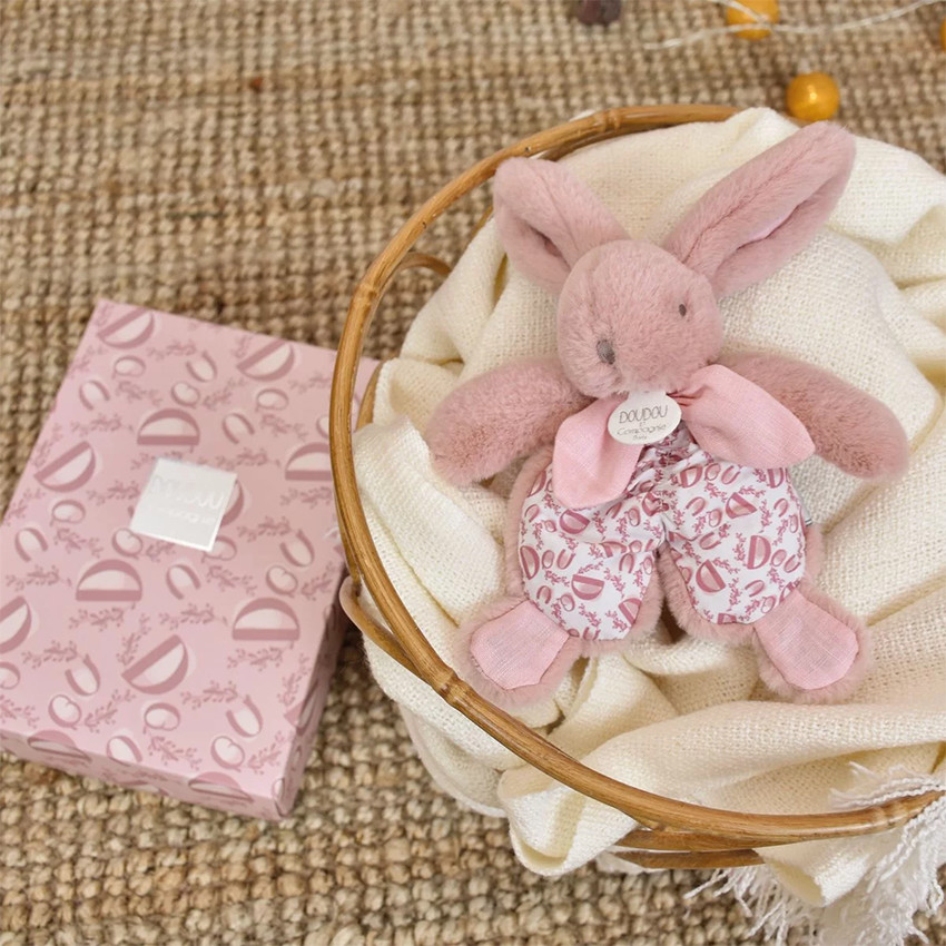 Doudou plat Lapin 18 cm rose poudré 
