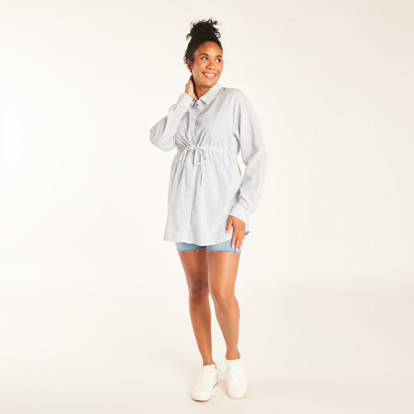 Μακρυμάνικη μπλούζα εγκυμοσύνης και θηλασμού με ρίγες και κορδόνι 