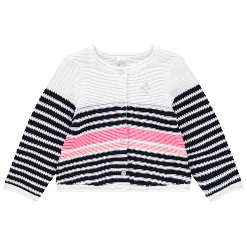 Gilet en tricot ottoman à rayures et oiseau brodé 