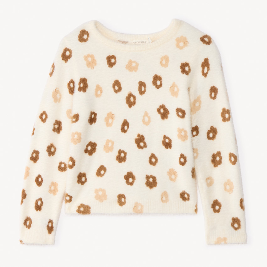 Pull manches longues fantaisie en tricot pelucheux pour fille  