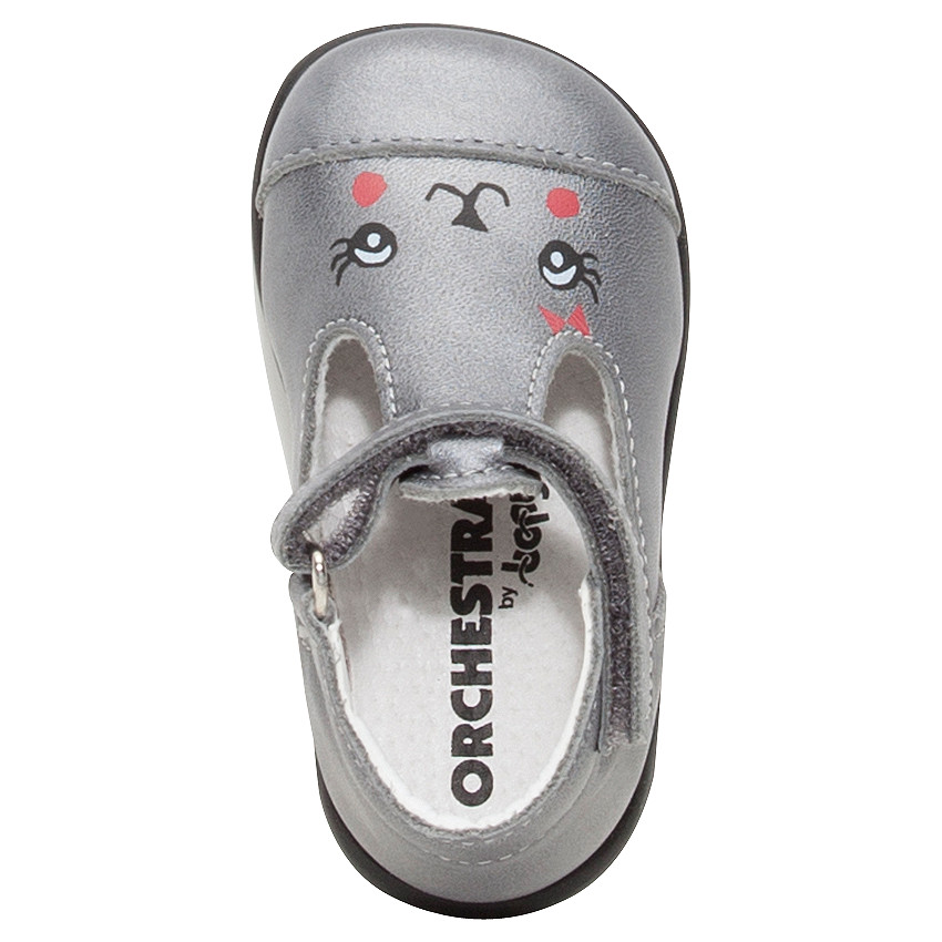 Δερμάτινα γκρι παπουτσάκια με μπαρέτα και φαντεζί τύπωμα 