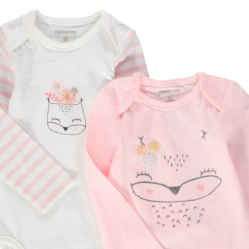 Σετ 5 μακρυμάνικα κορμάκια από ζέρσεϊ με διακοσμητικά σχέδια και ρίγες 