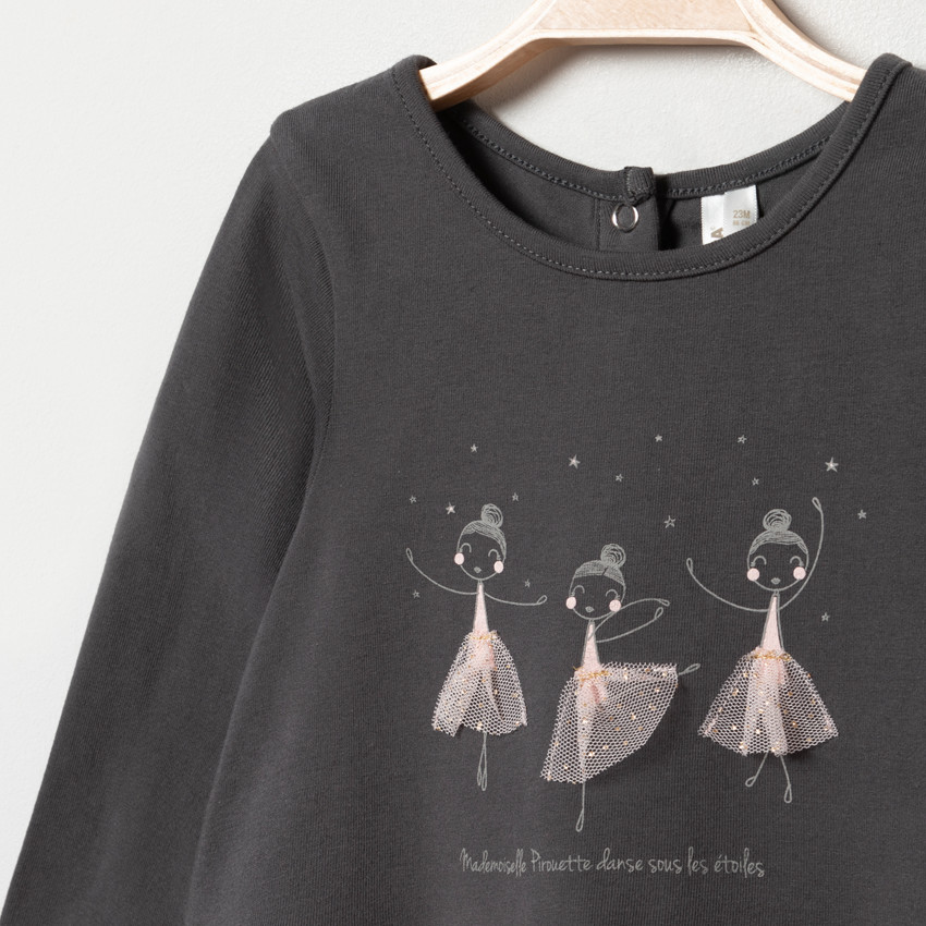 Φόρεμα μακρυμάνικο effet 2 σε 1 σχέδιο χορεύτρια για bebe κορίτσι 