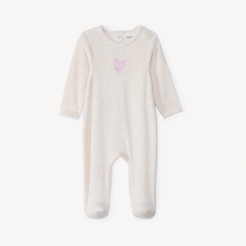 Dors-bien en velours uni avec broderie pour bébé fille  