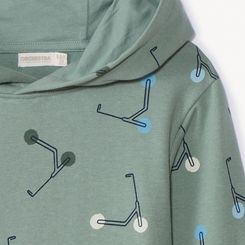 Φούτερ molleton με κουκούλα και σχέδιο trottinettes για αγόρι πράσινο 