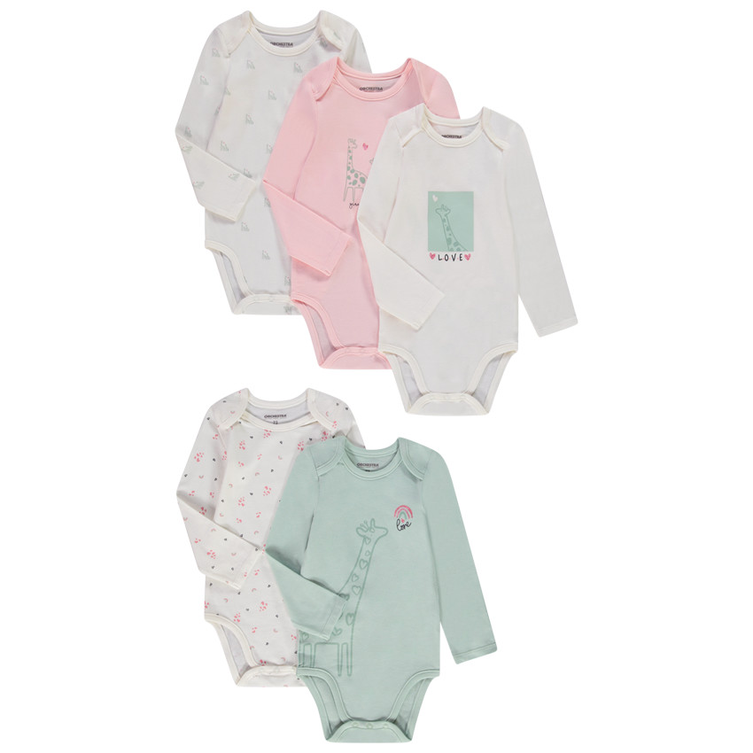 Σετ από 5 bodies μακρυμάνικα για bebe κορίτσι με διαφορετικά ανοίγματα ανάλογα με την ηλικία 