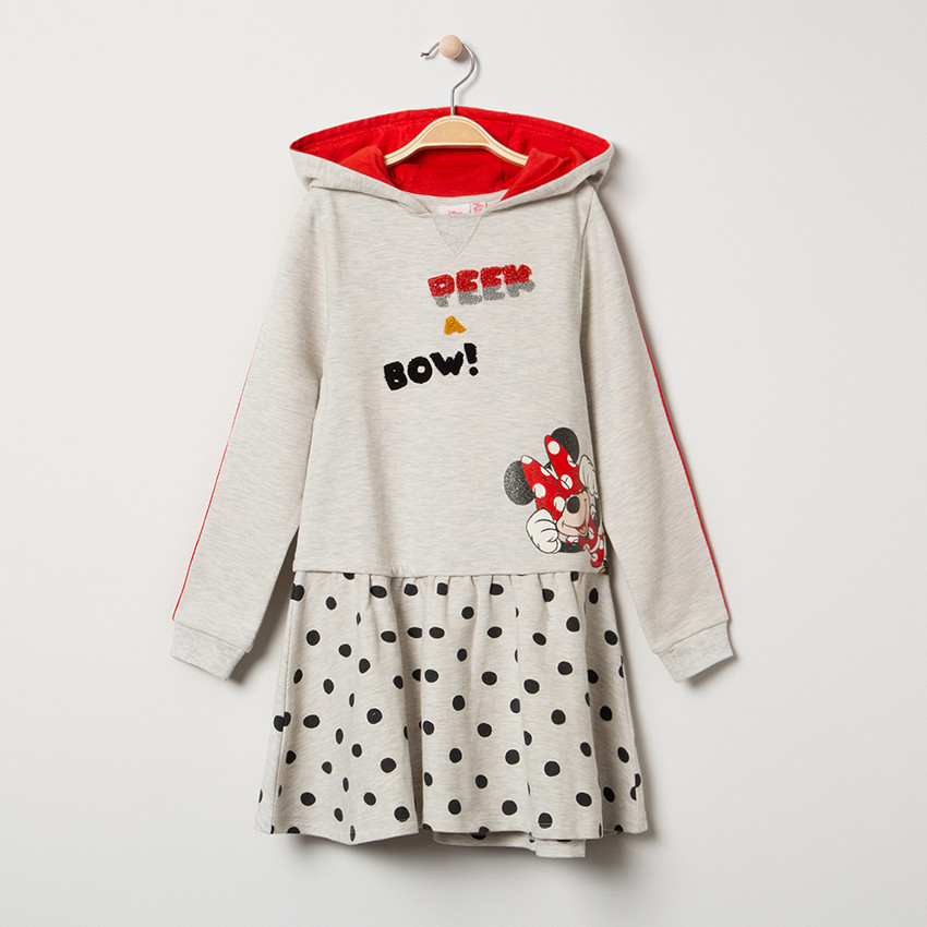 Μακρυμάνικο φόρεμα με κουκούλα από φανέλα και στάμπα με τη Minnie της Disney 
