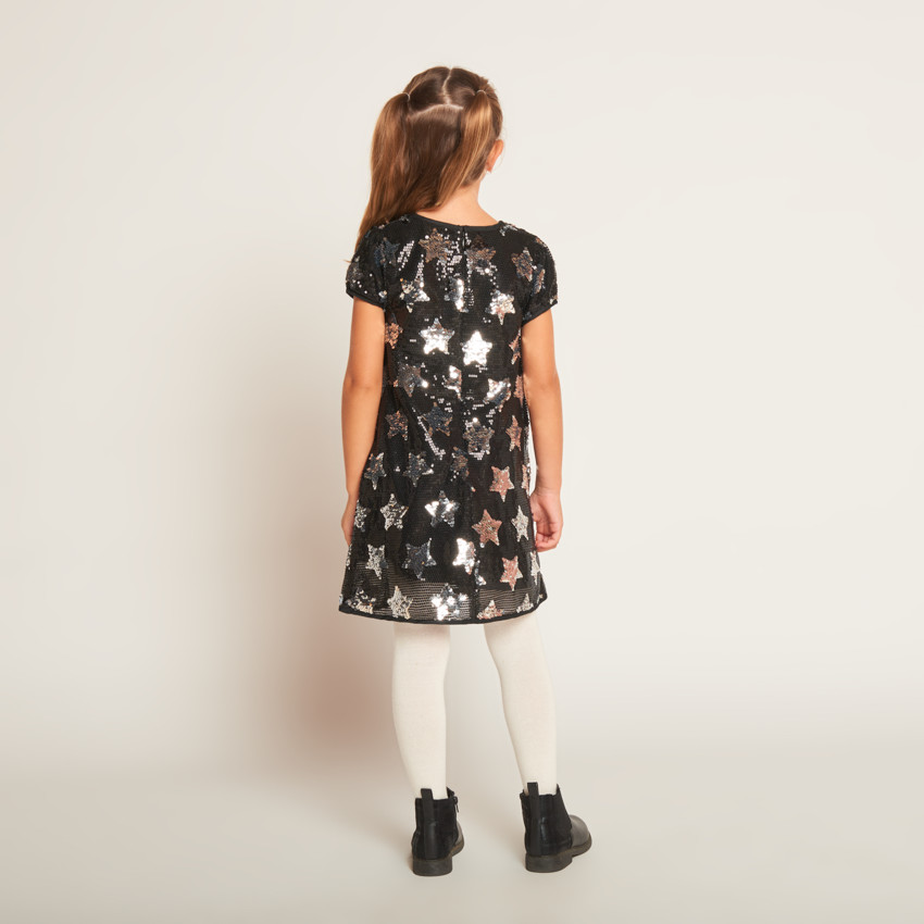 Robe manches courtes en sequins avec motif étoile pour fille  