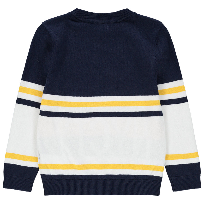 Πλεκτό πουλόβερ με ζακάρ λωρίδες και NYCTY σε αντίθεση  Additional Πλεκτό πουλόβερ με ζακάρ λωρίδες και NYCTY σε αντίθεση