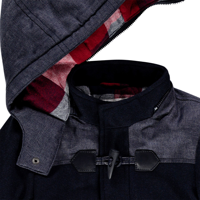 Parka style duffle coat bi-matière doublée flanelle 