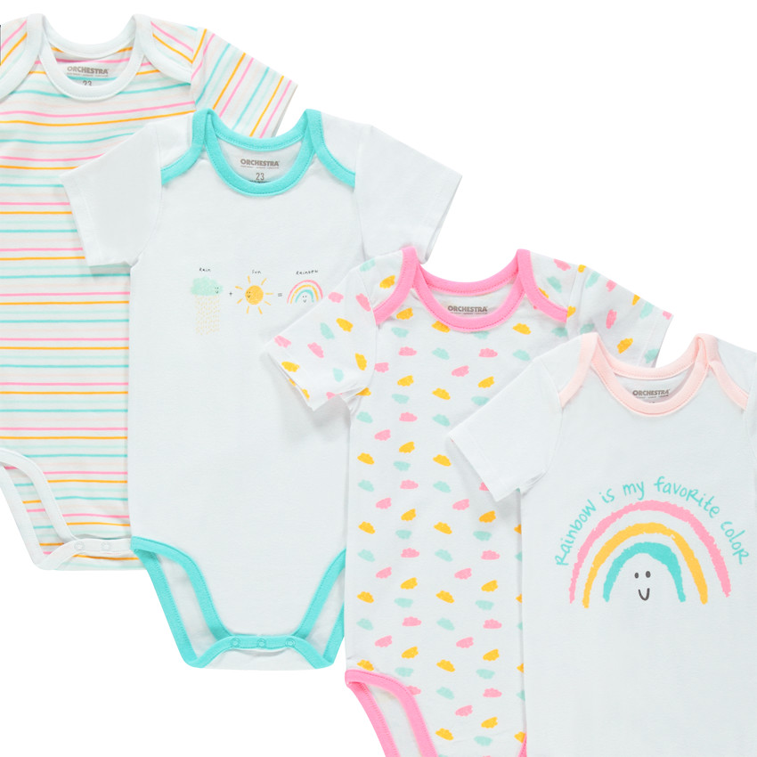 Σετ από 7 bodies κοντομάνικα με οργανικό βαμβάκι με πολύχρωμα σχέδια 