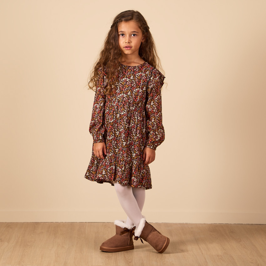 Φόρεμα μακρυμάνικο με βολάν στους ώμους για κορίτσι 