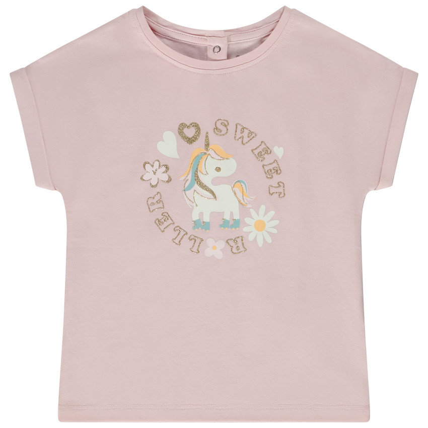 T-shirt manches courtes print pailleté licorne pour bébé fille 