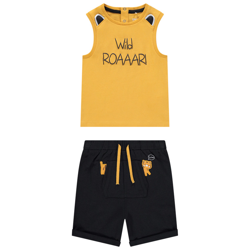 Σετ με αμάνικο μπλουζάκι με σχέδιο μήνυμα και βερμούδα με τσέπη kangourou 