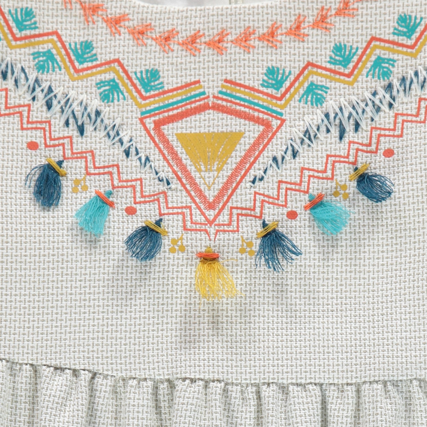 Κοντομάνικο φόρεμα με κέντημα, πον-πον και ντεγκραντέ εφέ dip dye 