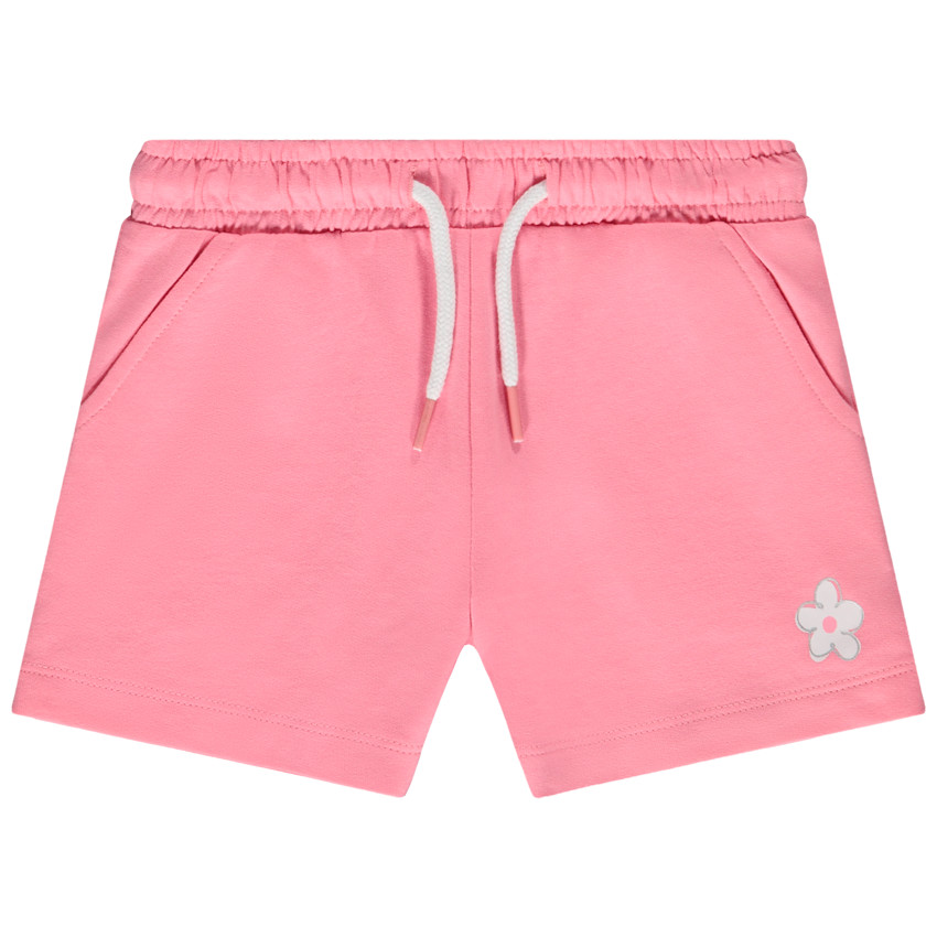 Σορτς μονόχρωμο σε molleton με σχέδιο λουλούδι για κορίτσι 
