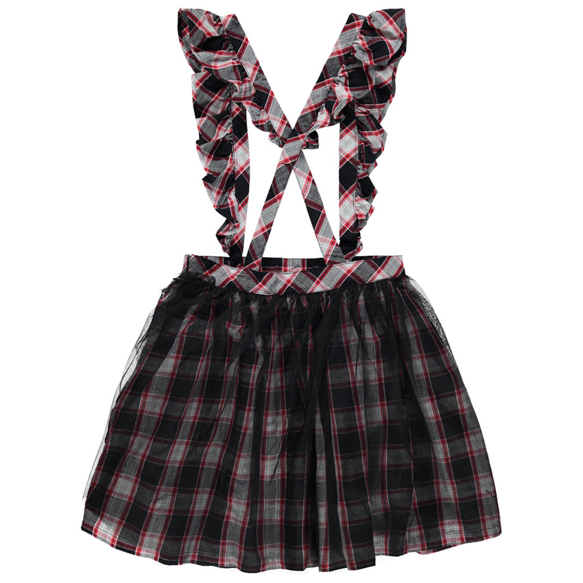 Καρό φούστα με τιράντες, βολάν και μοτίβο Μίνι 