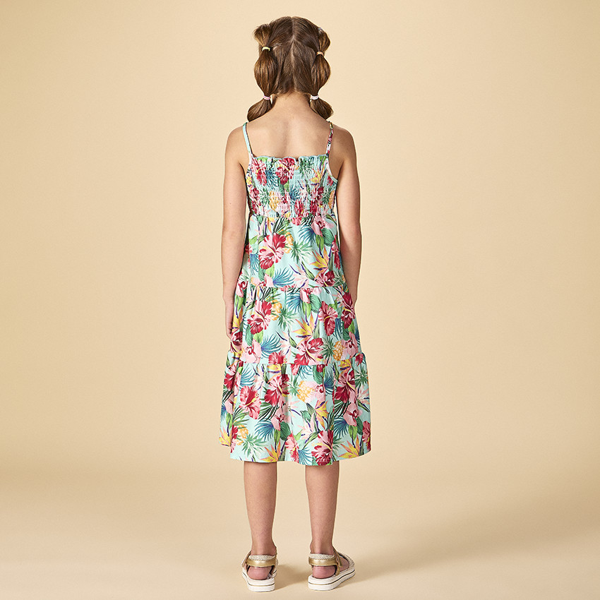 Μακρύ φόρεμα με βολάν και tropical σχέδιο για κορίτσι 