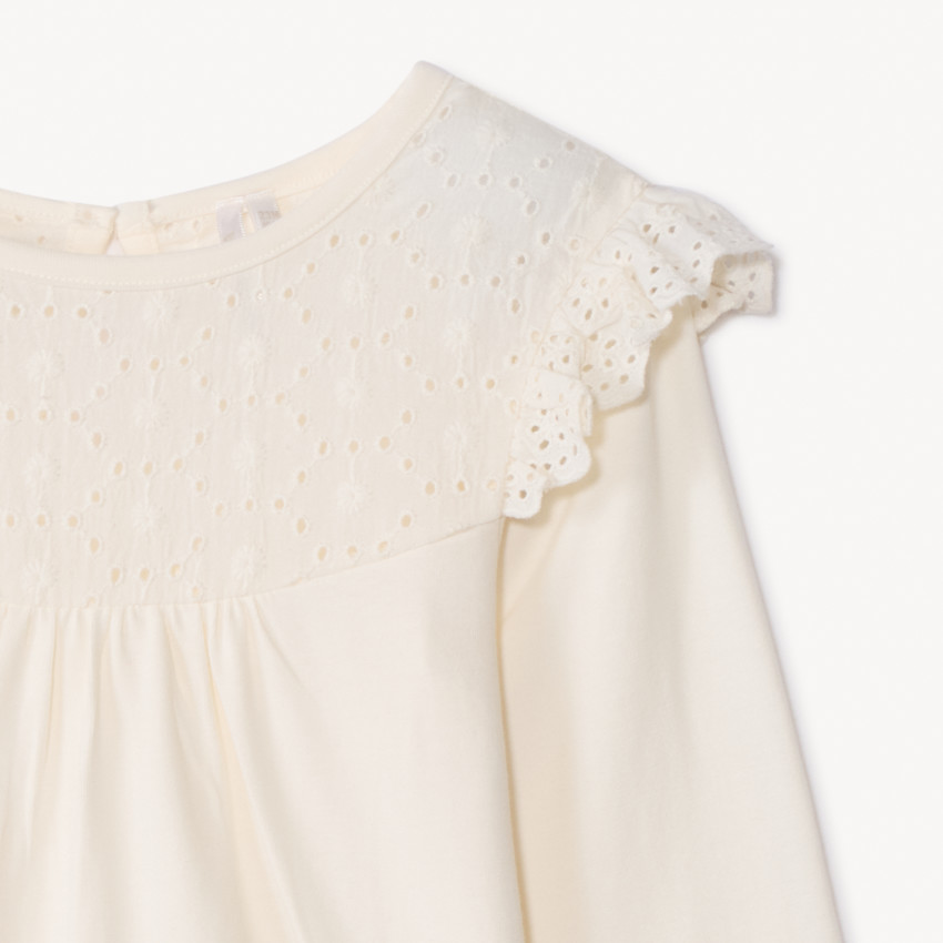 T-shirt manches longues uni à col marin brodé pour bébé fille 