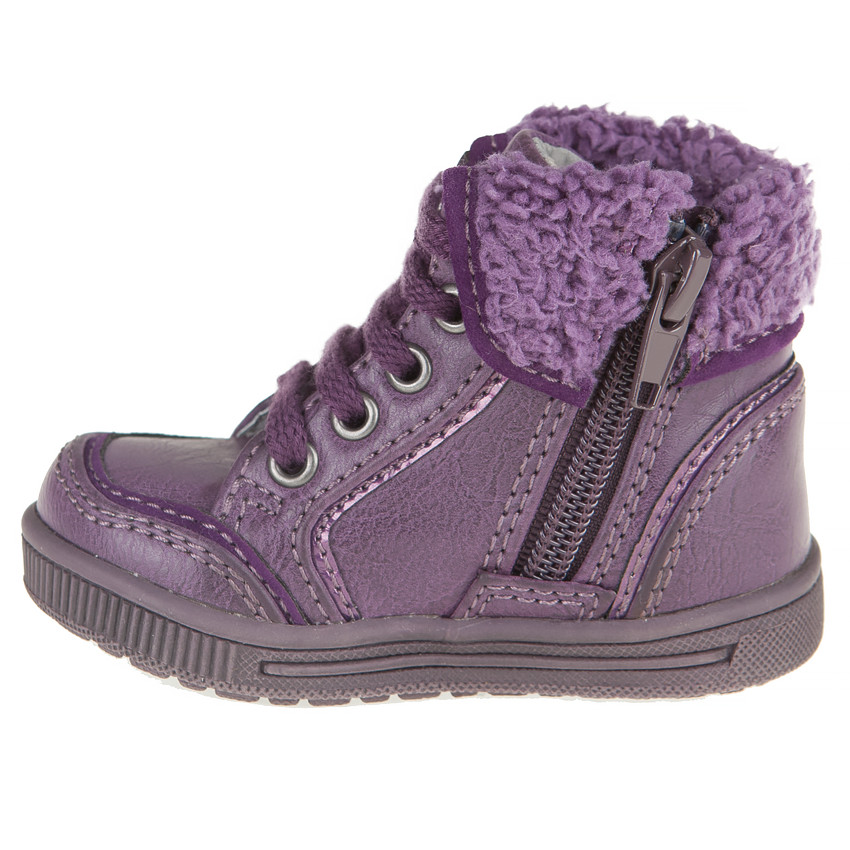 Bottillons à lacet et zip avec revers fausse fourrure 