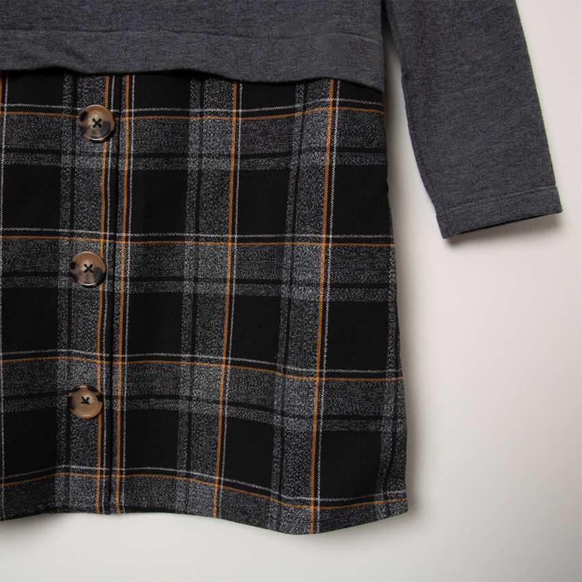 Παιδικά - Μακρυμάνικο φόρεμα πλεκτό καρό 2 σε 1 με μοτίβο λεοπάρ 