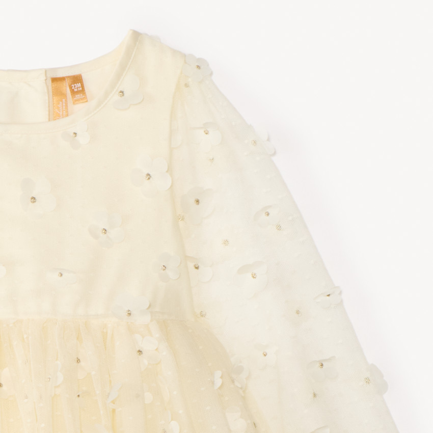 Φόρεμα με μακριά μανίκια και 3D λουλούδια για κορίτσι μωρό 