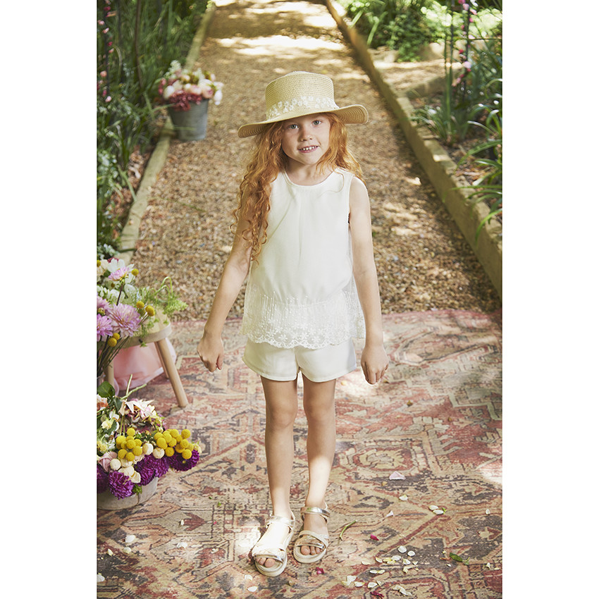 Κοντή γιορτινή φόρμα effet 2 σε 1 με κεντημένο τούλι για κορίτσι 