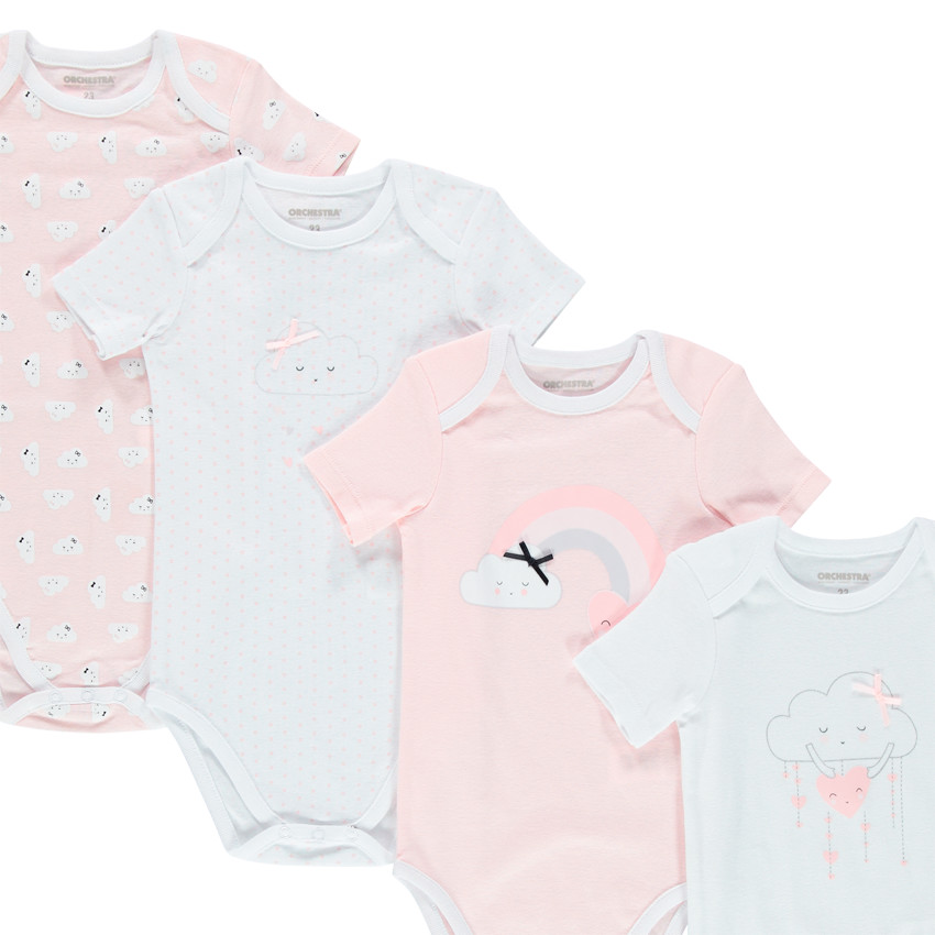 Σετ  7 τμχ κοντομάνικα bodies με στάμπα συννεφάκια  