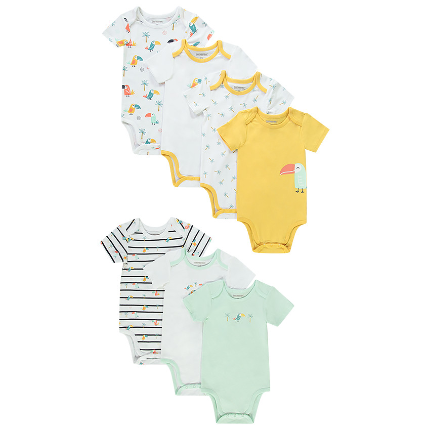Lot de 7 bodies à manches courtes en jersey imprimé toucans pour bébé garçon 