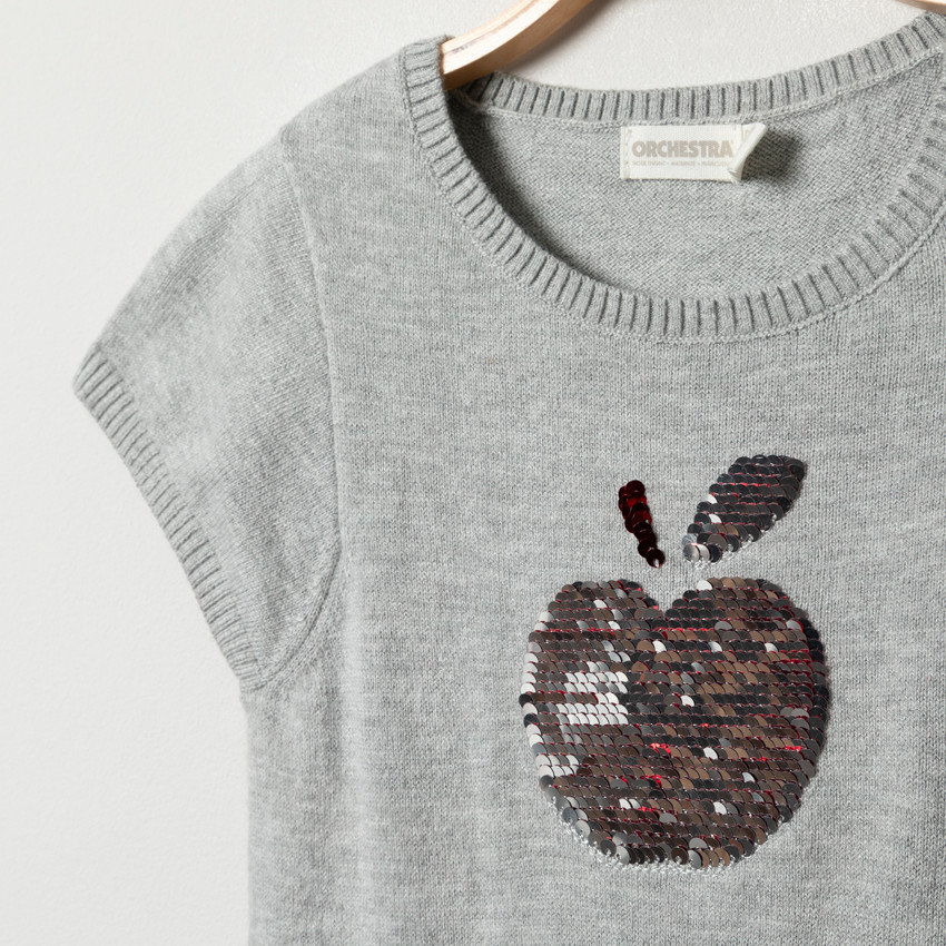 Φόρεμα πλεκτό κοντομάνικο με παγιέτες για κορίτσι 