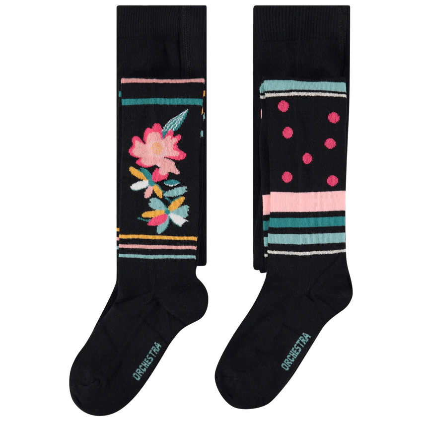 Lot de 2 collants épais à pois et fleurs en jacquard  Additional Lot de 2 collants épais à pois et fleurs en jacquard